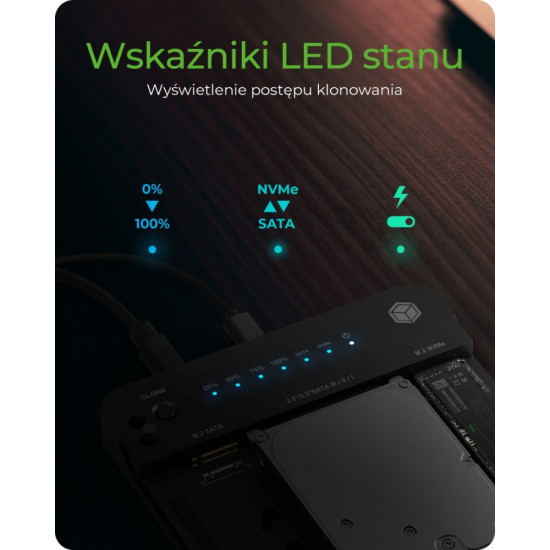 Stacja dokująca/klonująca IB-2915MSCL-C31 M.2  dla M.2 0NVMe i SATA 2,5/3,5 SSD/HDD 