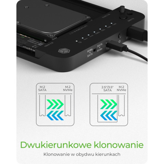 Stacja dokująca/klonująca IB-2915MSCL-C31 M.2  dla M.2 0NVMe i SATA 2,5/3,5 SSD/HDD 