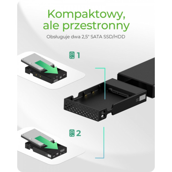 Obudowa IB-RD2253-C31 zew. Raid dla 2,5 SATA HDD na USB 3.2 Gen 2, RAID 0,1, SINGLE, LARGE 