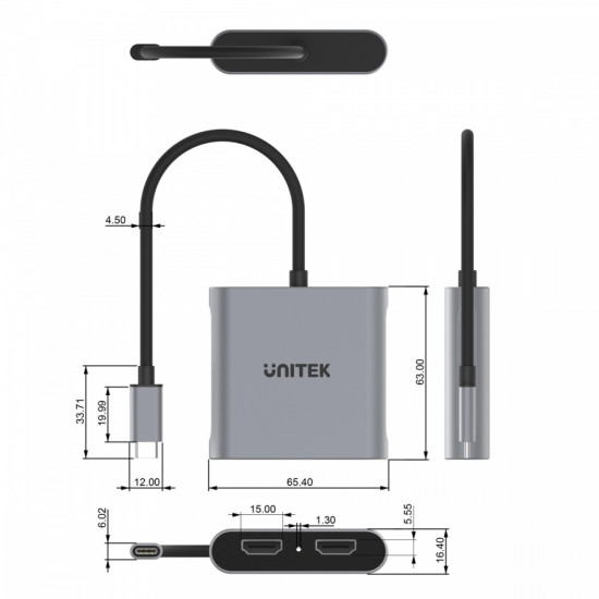 Adapter USB-C - 2x HDMI 2.0;  4K MST; M/F 