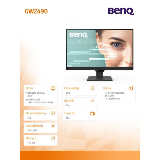 Monitor 23.8 cala GW2490  LED 5ms/IPS/100Hz/HDMI/czarny 