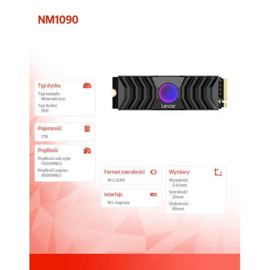 Dysk SSD NM1090  1TB Gen5 11500/9000 Radiator RGB 