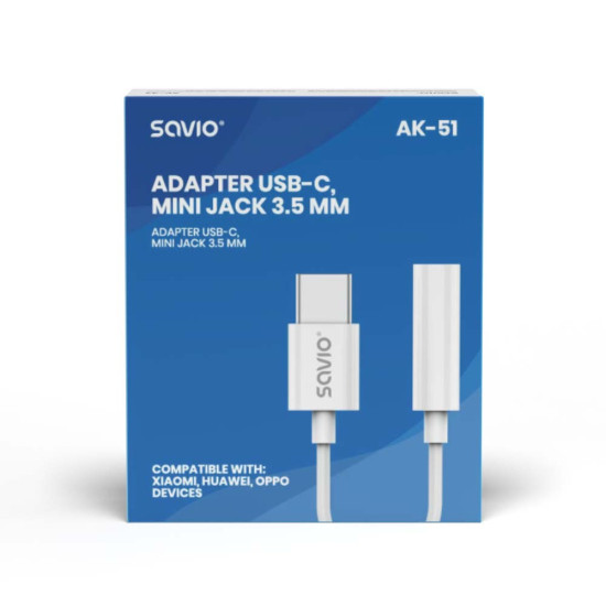Adapter USB-C - Mini Jack 3,5mm, Xiaomi, Huawei, Oppo,  AK-51