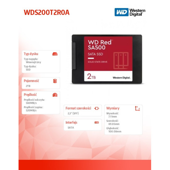 Dysk SSD Red 2TB SATA 2,5 WDS200T2R0A 