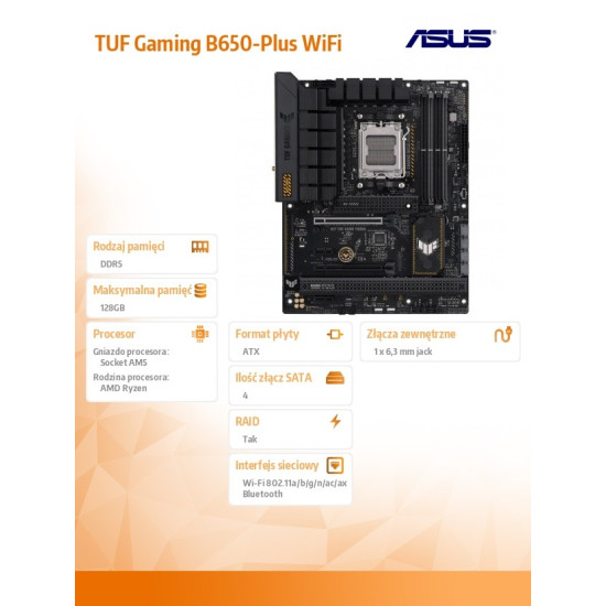 Płyta główna TUF GAMING B650-PLUS WIFI AM5 4DDR5 ATX 