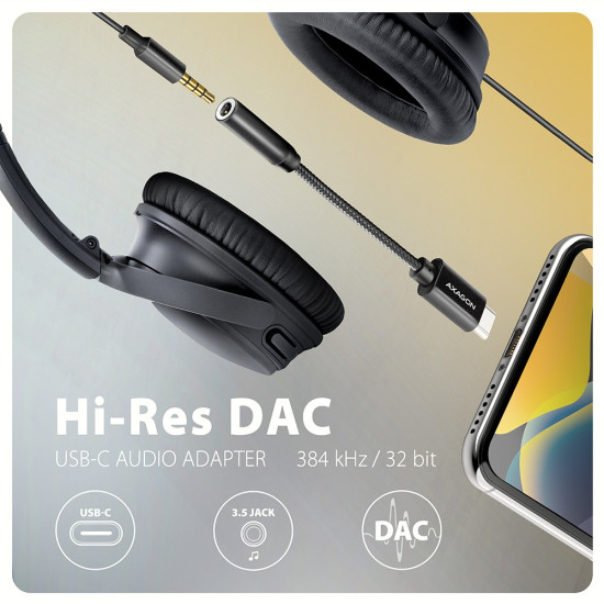 Zewnętrzna karta dźwiękowa ADA-HC USB-C 32bit DAC 3.5mm (F) złącze, 384kHz