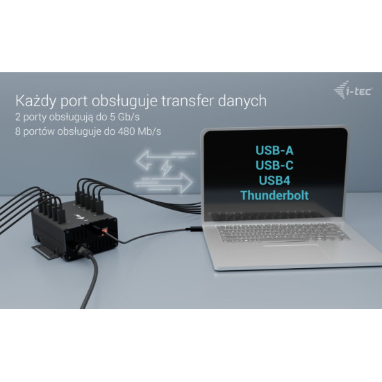 !i-tec USB-C/USB-A Metal Charging + data HUB 15W per port 10x USB-C 
