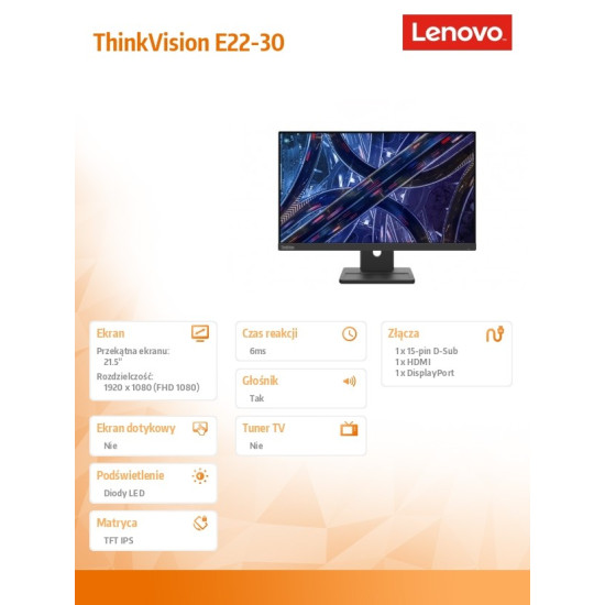 Monitor 21.5 ThinkVision E22-30 WLED LCD 63EBMAT2EU 