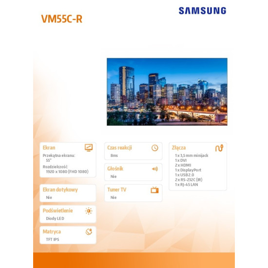 Monitor profesjonalny VM55C-R 55 cali Video Wall Matowy 24h/7 500(cd/m2) 1920x1080 (FHD) Ramka: 0.44mm(even) 3 lata d2d (LH55VMCEBGBXEN)