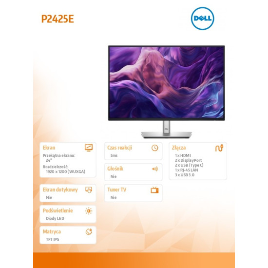 Monitor 24 cale P2425E 16:10 WUXGA/HDMI/USBC/DP/RJ45/USB/3Y 