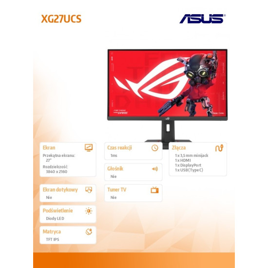 Monitor ROG Strix 27 cali XG27UCS IPS UHD HDMI DP USB-C 