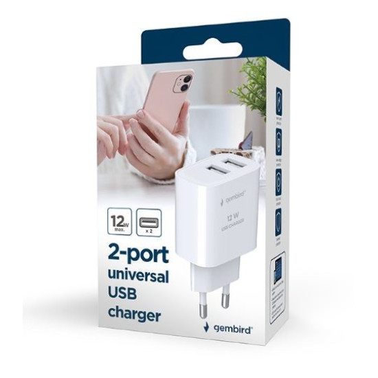 Ładowarka USB-Ax2 2.4A biała 