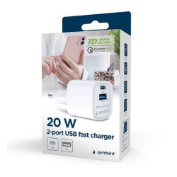 Mini-ładowarka USB-A USB-C 20W PD QC3.0 biała 