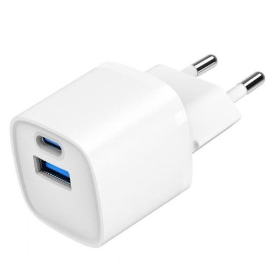 Mini-ładowarka USB-A USB-C 20W PD QC3.0 biała 