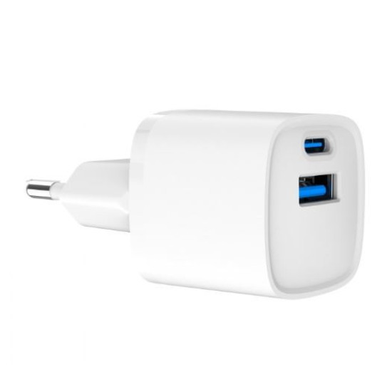 Mini-ładowarka USB-A USB-C 20W PD QC3.0 biała 
