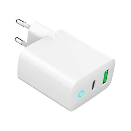Ładowarka USB-A USB-C LED 20W PD QC3.0 biała 