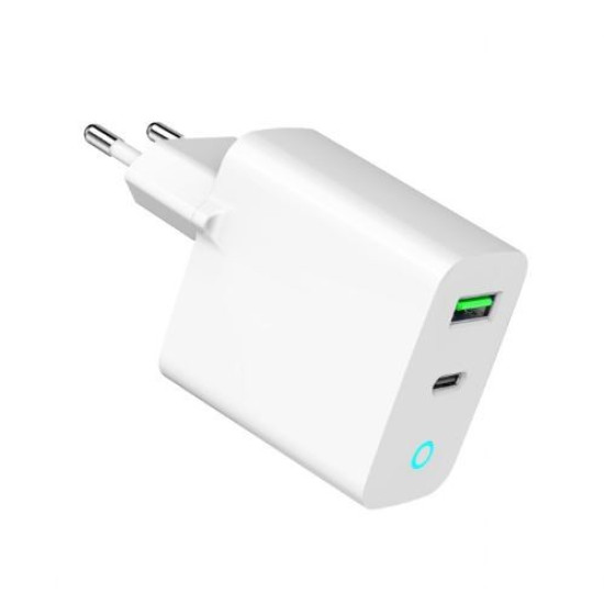 Ładowarka USB-A USB-C LED 20W PD QC3.0 biała 