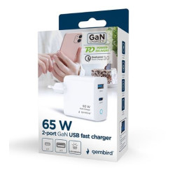 Ładowarka USB-A/C GaN LED 65W PD QC3.0 biała 