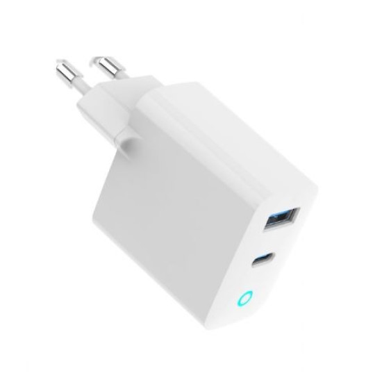 Ładowarka USB-A/C GaN LED 65W PD QC3.0 biała 