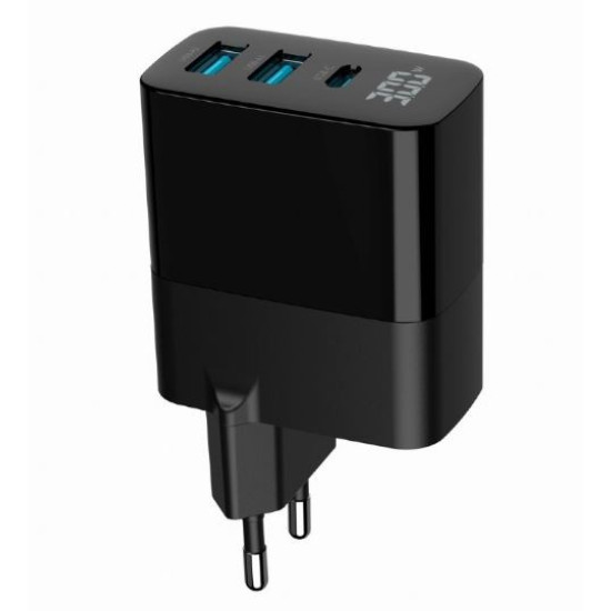 Ładowarka GaN 2xA 1xC LCD 30W PD QC3.0 czarna 