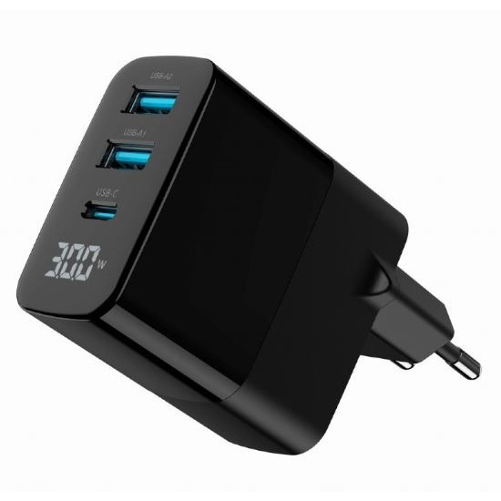 Ładowarka GaN 2xA 1xC LCD 30W PD QC3.0 czarna 