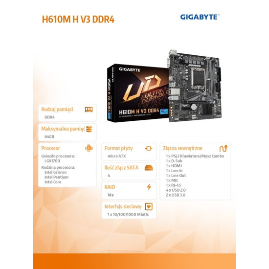 Płyta główna H610M H V3 DDR4 s1700 2DDR4 HDMI USB mATX 