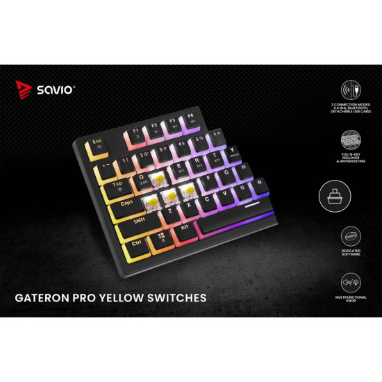 Klawiatura mechaniczna bezprzewodowa PHENIX, Gateron Yellow Pro, Pudding