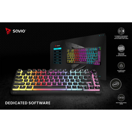 Klawiatura mechaniczna bezprzewodowa PHENIX, Gateron Yellow Pro, Pudding