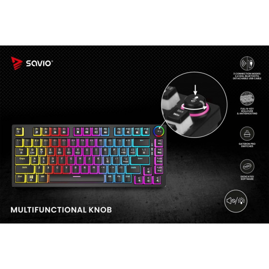 Klawiatura mechaniczna bezprzewodowa PHENIX, Gateron Yellow Pro, Pudding