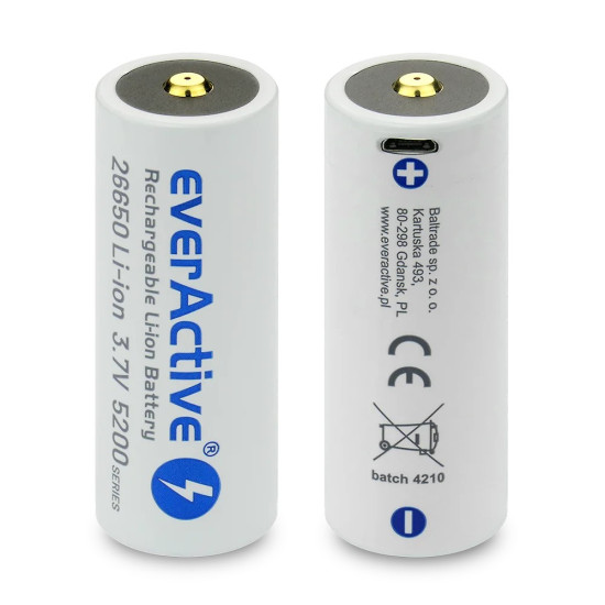 Akumulator 26650 3,7V Li-ion 5200 mAh micro USB 