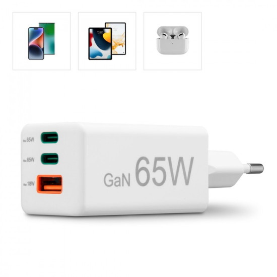 Ładowarka sieciowa 65W Gan PD/QC 