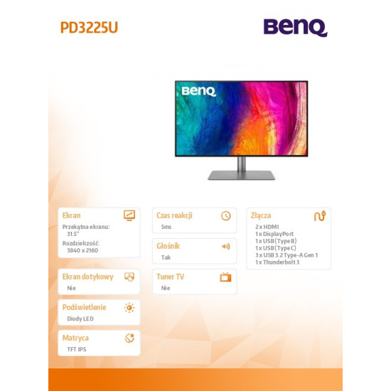 Monitor 31.5 cala PD3225U  LED 5ms/2K/2000:1/HDMI/Czarny 