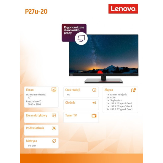 Monitor 27.0 ThinkVision P27u-20 WLED LCD 62CBRAT6EU