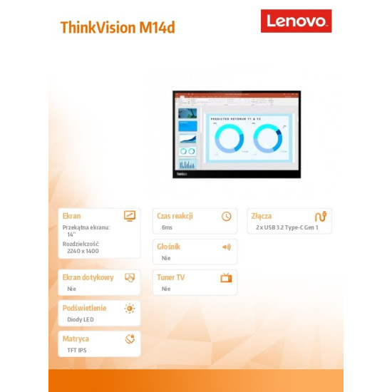 Monitor 14.0 ThinkVision M14 WLED LCD 61DDUAT6EU 