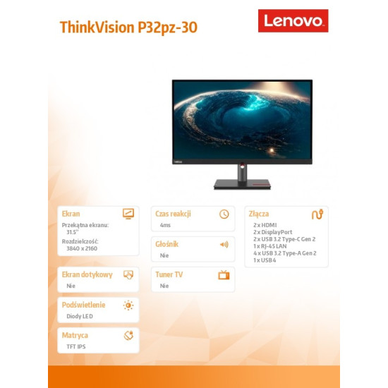 Monitor 31.5 cala ThinkVision P32pz-30 63E5GAT2EU 