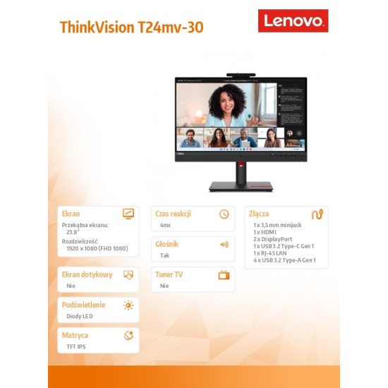 Monitor 23.8 cala ThinkVision T24mv-30 FHD 63D7UAT3EU 