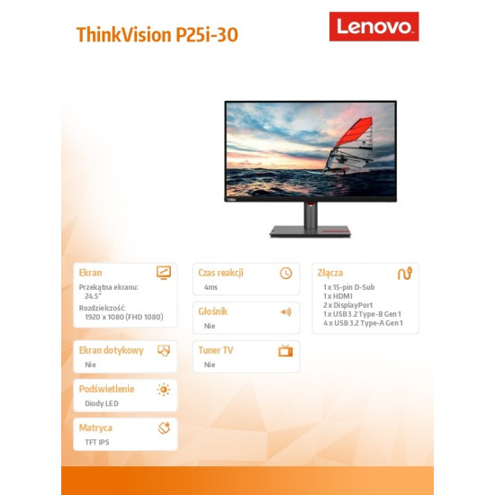 Monitor 24.5 cala ThinkVision P25i-30 FHD 63F4MAT1EU 
