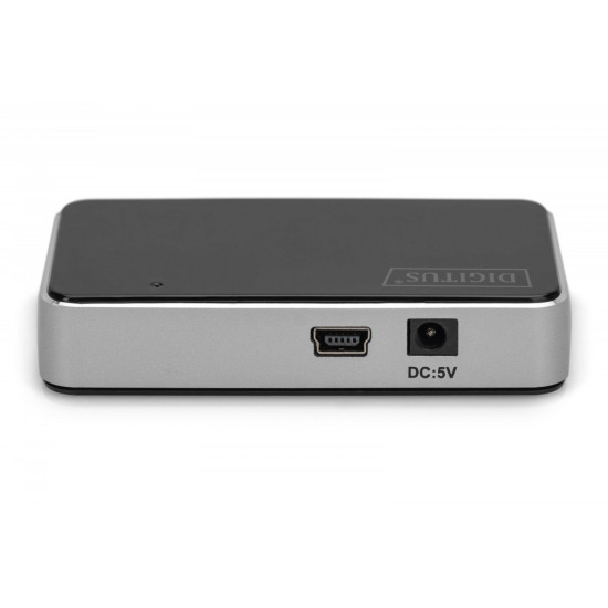 HUB/Koncentrator 4-portowy USB 2.0 HighSpeed, aktywny, czarno-srebrny
