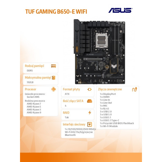 Płyta główna TUF GAMING B650-E WIFI AM5 4DDR5 ATX 