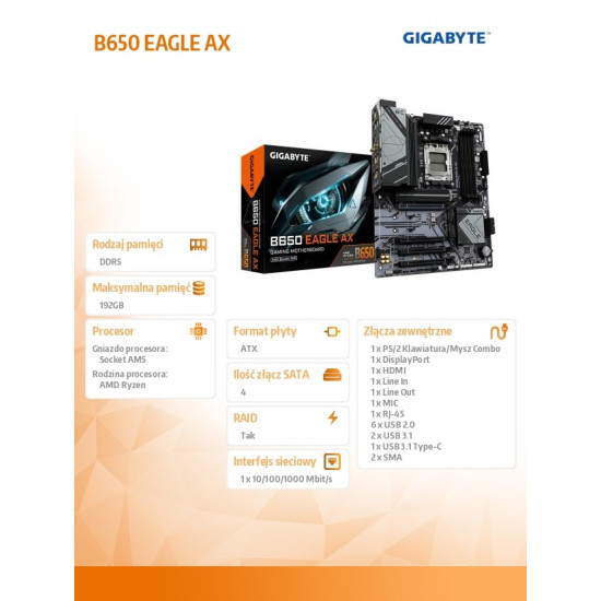 Płyta główna B650E EAGLE AX AM5 4DDR5 HDMI/DP ATX 