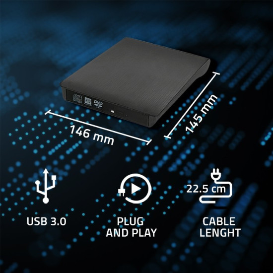 Nagrywarka DVD-RW zewnętrzna | USB 3.0 | Czarna 