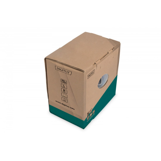 Kabel teleinformatyczny, instalacyjny, U/UTP kat.5e 4x2xAWG24/1, drut, miedziany, PVC, 305m, szary