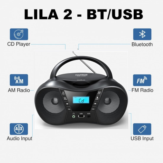 Radioodtwarzacz CD LILA2 USB/BT czarny 