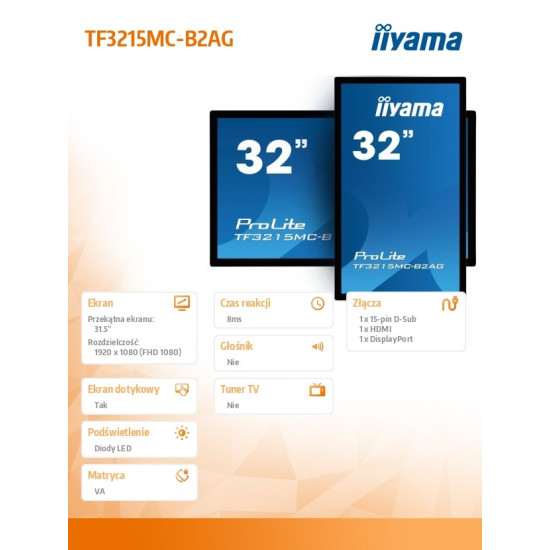 Monitor 32 cale TF3215MC-B2AG POJ.30PKT.VA.24/7.IP65, 500cd,VGA,HDMI, DP