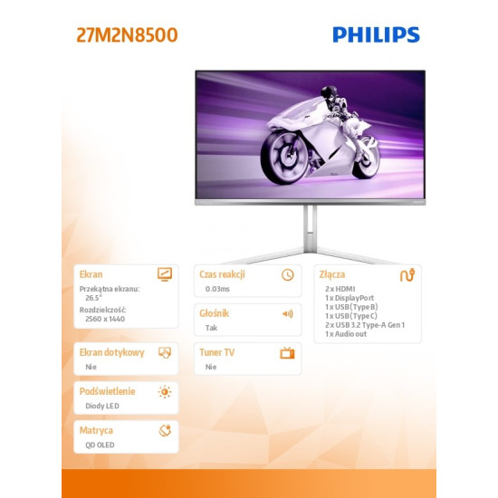 Monitor 27M2N8500 27 cali QD OLED 360Hz HDMIx2 DP USB-C HAS Ambiglow Głośniki