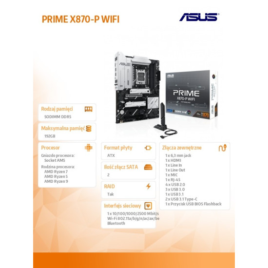 Płyta główna PRIME X870-P WIFI AM5 4 DDR5 HDMI/USB-C 