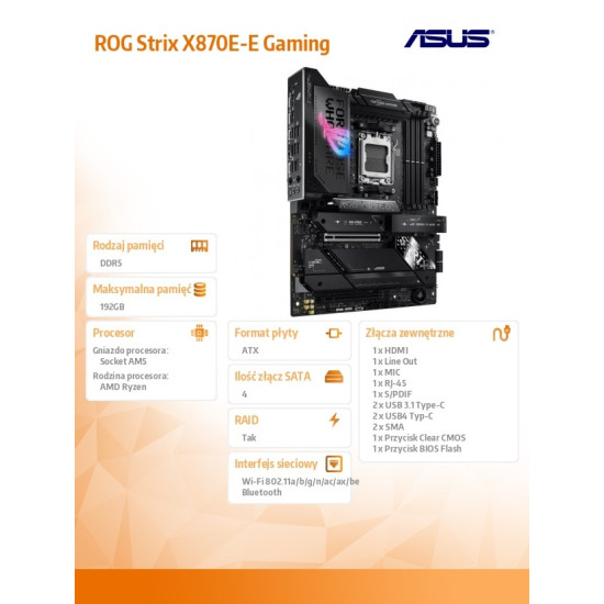 Płyta główna ROG STRIX X870E-E GAMIN G WIFI DDR5 HDMI/USB-C 