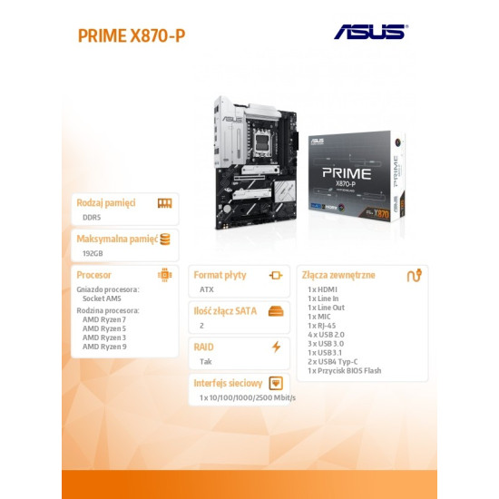 Płyta główna PRIME X870-P AM5 4DDR5 HDMI/USB-C ATX 