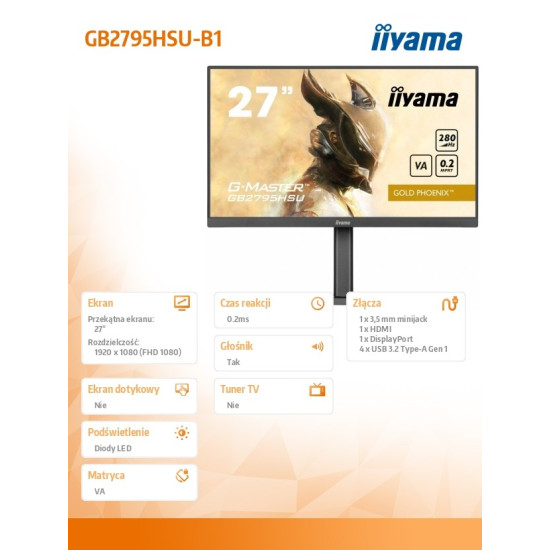 Monitor 27 cali GB2795HSU-B1 0.2ms, VA, DP, HDMI, 280Hz