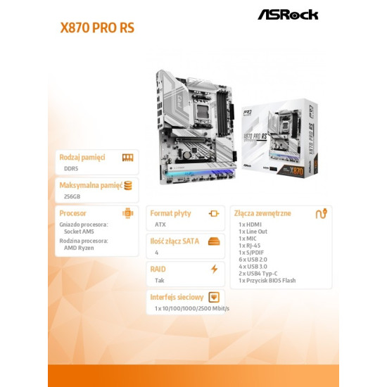 Płyta główna X870 PRO RS AM5 4DDR5 M.2 ATX 